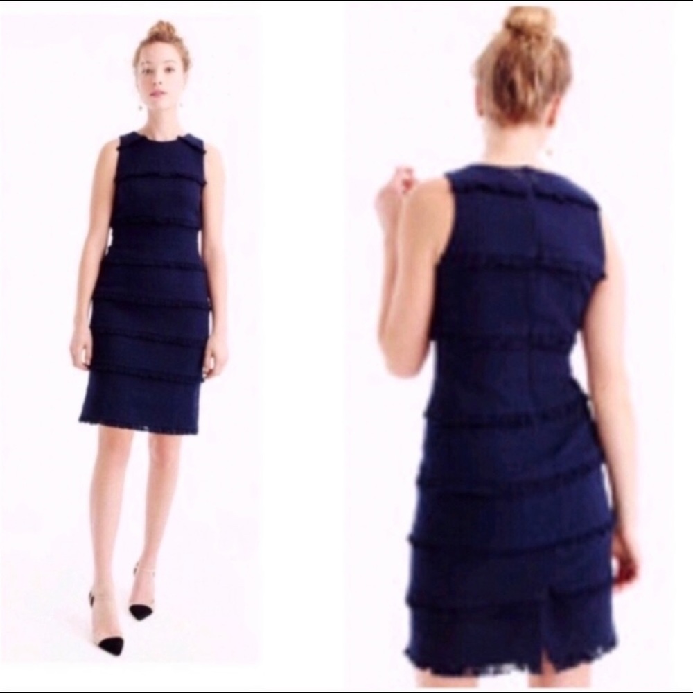 J Crew Navy Blue Fringe Sheath Sleeveless Dress